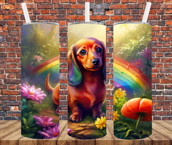 Dachshund Timber with Rainbow