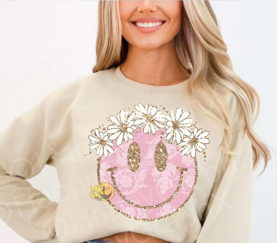 Tee Shirt Smiley Face with Flowers